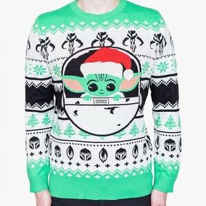 Unisex- Star Wars The Mandalorian Baby Yoda Santa Hat Adult Ugly Xmas Sweater